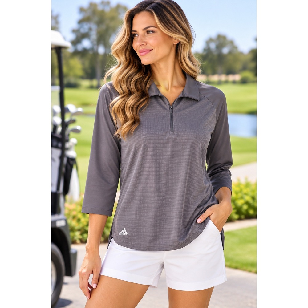 Adidas Golf Womens XL Gray Quarter Zip 3/4 Sleeve Pullover Performance Polo